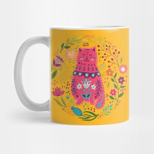 colorful illustration with beautiful cat and flowers #5 Mug